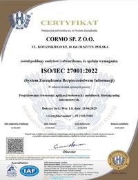 Cormo Sp. z o.o. z certyfikatem ISO/IEC 27001:2022.